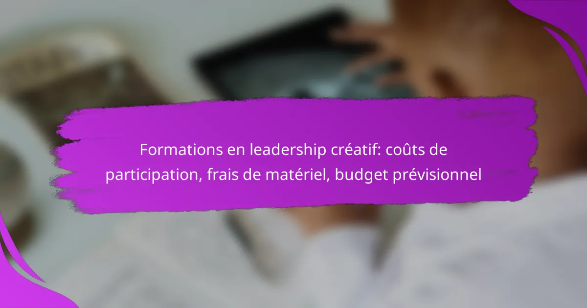 Formations en leadership créatif: coûts de participation, frais de matériel, budget prévisionnel